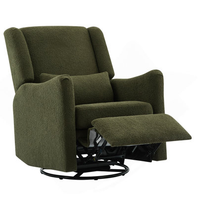 Fauteuil inclinable à bascule pivotant à oreilles de 29,5 po de largeur, fauteuil inclinable berçant et oscillant, fauteuil à bascule pour chambre à coucher pour chambre à coucher, molleton Teddy, vert algue (ancien SKU: BS701P204805G)