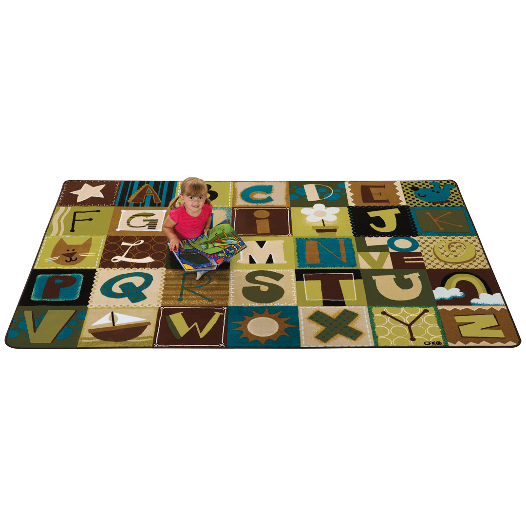 Alphabet Blocks KIDSoft Seating Tufted Brown/Green Area Rug Carpets for Kids Rug 