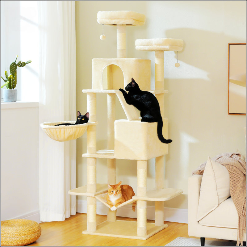 Arbre à chat, grande tour à chat de 71 pouces, Beige