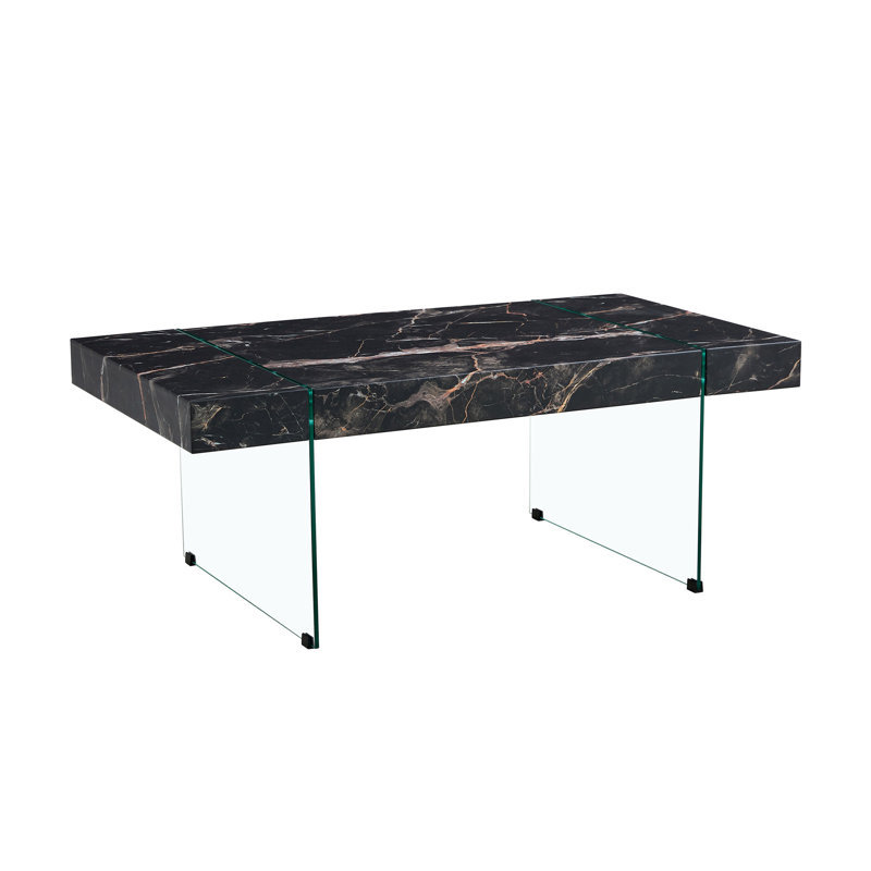43.3"X23.6" Black Marble-Patterned MDF Coffee Table With Tempered Glass Legs.Suitable For Living Room.It Can Be Used Not Only As A Coffee Table But Also As A Side Table Or Display Stand.