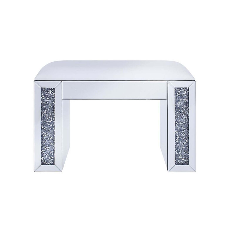 Tabouret de coiffeuse Noralie, similicuir, miroir et faux diamants