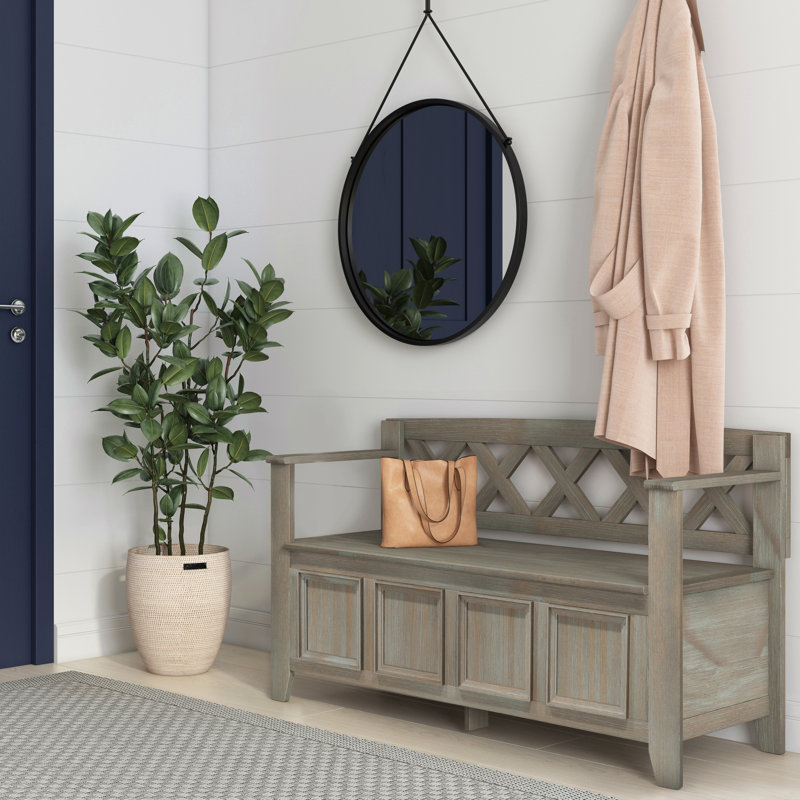 Banc de rangement en bois massif pour hall d'entrée, Marron clair