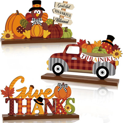 3 Pack Layered Wooden Fall Tabletop Decor Farmhouse Thanksgiving Tiered Tray Decor Set