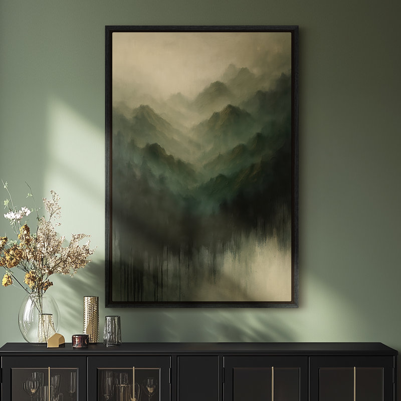 Art mural encadré sur toile - Paysage vert abstrait, impressions murales pour chambre à coucher - 24 po x 36 po, Noir