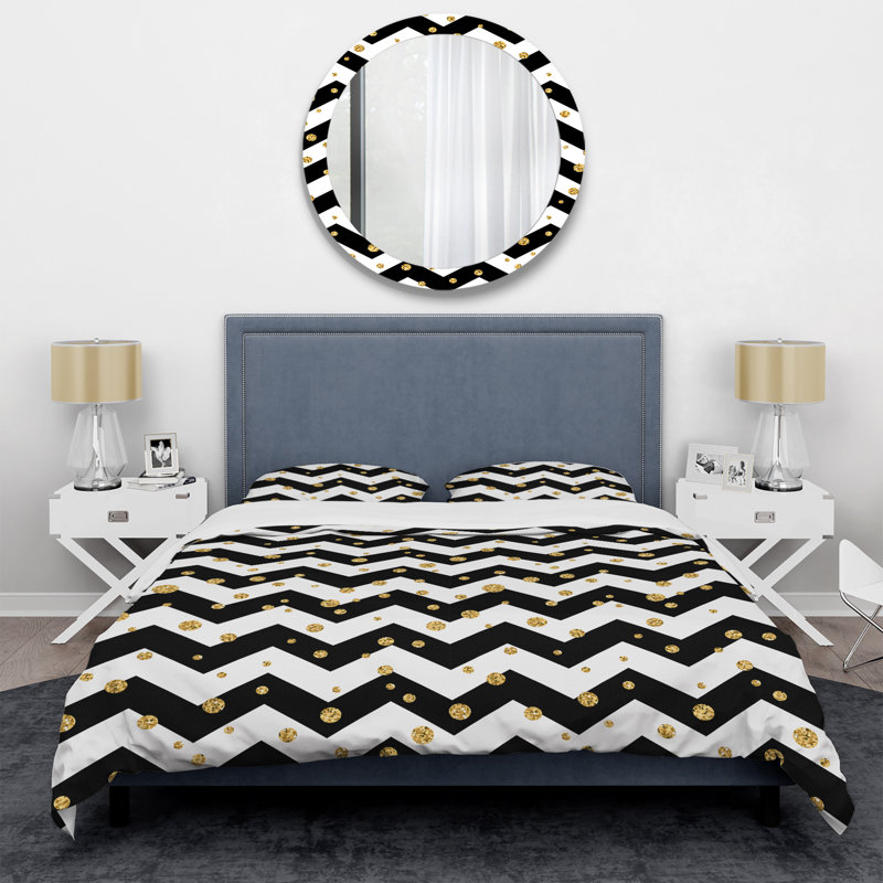 Ensemble de housse de couette en microfibre doré / noir / blanc 3 pièces, Housse de couette simple + 1 taie décorative stan