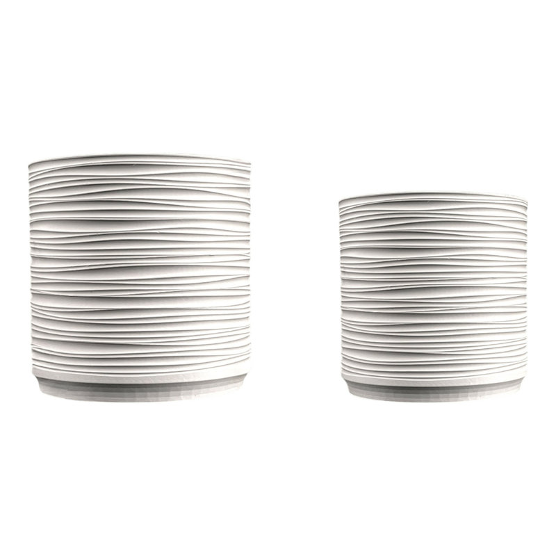 Flo MidCentury Modern Indoor Ripple Eco-Friendly 3D Printed Planters with Drainage (Set of 2), Chalk