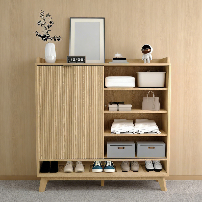 30 Pair Shoe Storage Cabinet, Natural Wood