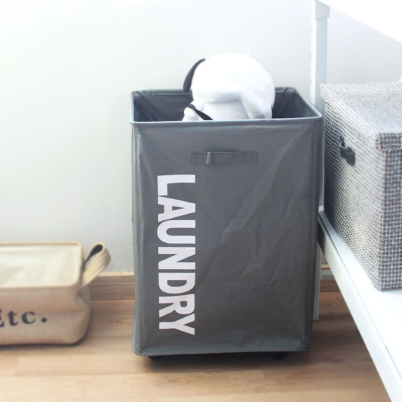 Rolling Laundry Hamper with Handles, Dark Gray, 22.8 H" x 15.4 W" x 7.3 D"