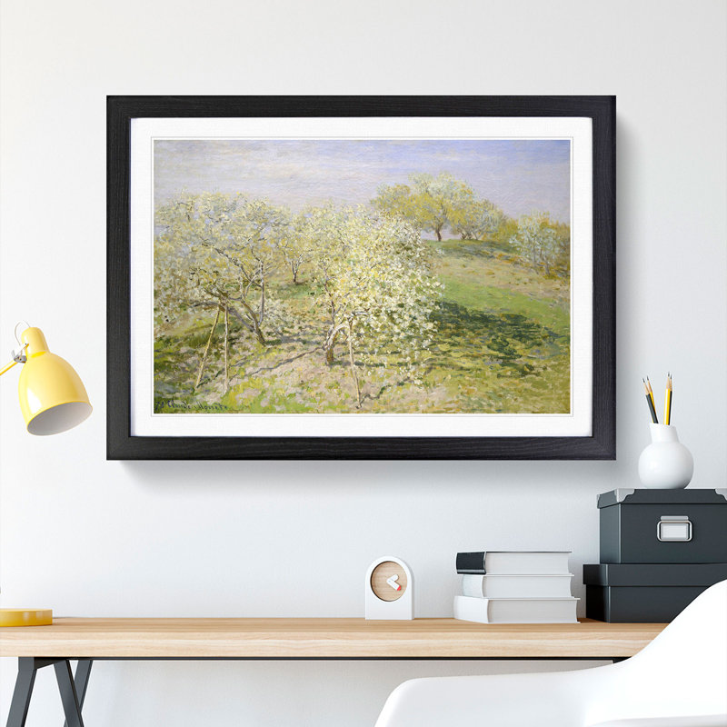 Spring Fruit Trees in Bloom by Claude Monet - Picture Frame Painting, 27cm H x 36cm W x 2cm D, Black