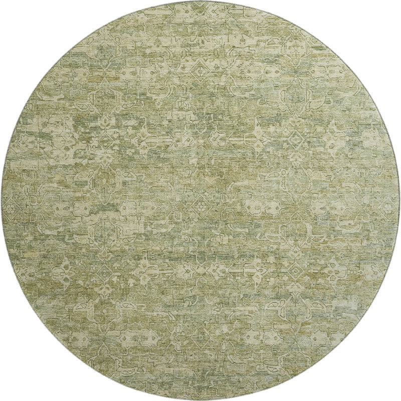 Premium Machine Washable Mayfield AMF2324 Ikat Rug, Sage, 8' Round