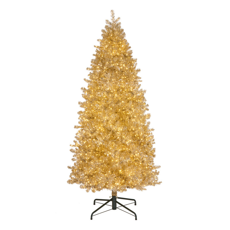 Yellow Fir Flocked/Frosted Christmas Tree with LED Lights, 9 Ft