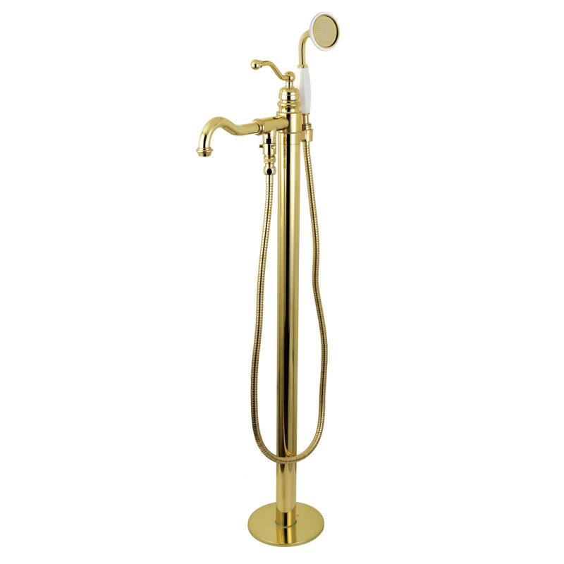 Kingston Arcticstone 51-Inch Solid Surface Oval Single Slipper Freestanding Tub With Faucet Combo And Drain, Polished Brass