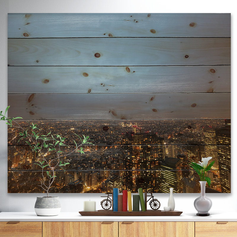 Photographie « shinjuku district view point », H 30 po x l 40 po x P 1,5 po, Bois