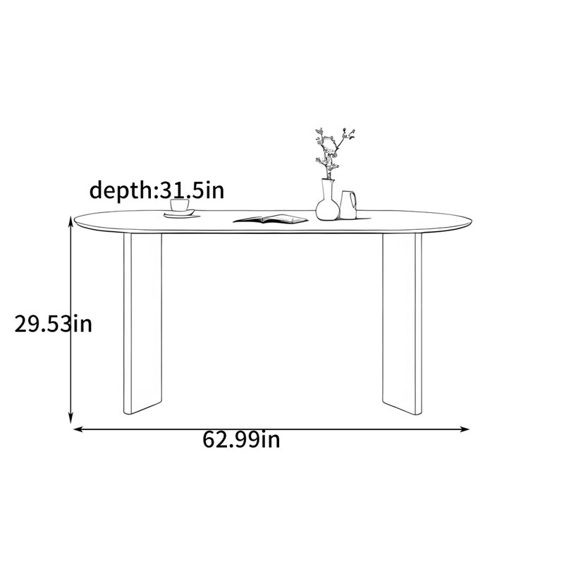 Modern minimalist oval dining table, 29.53 x 62.99"L x 31.5"W