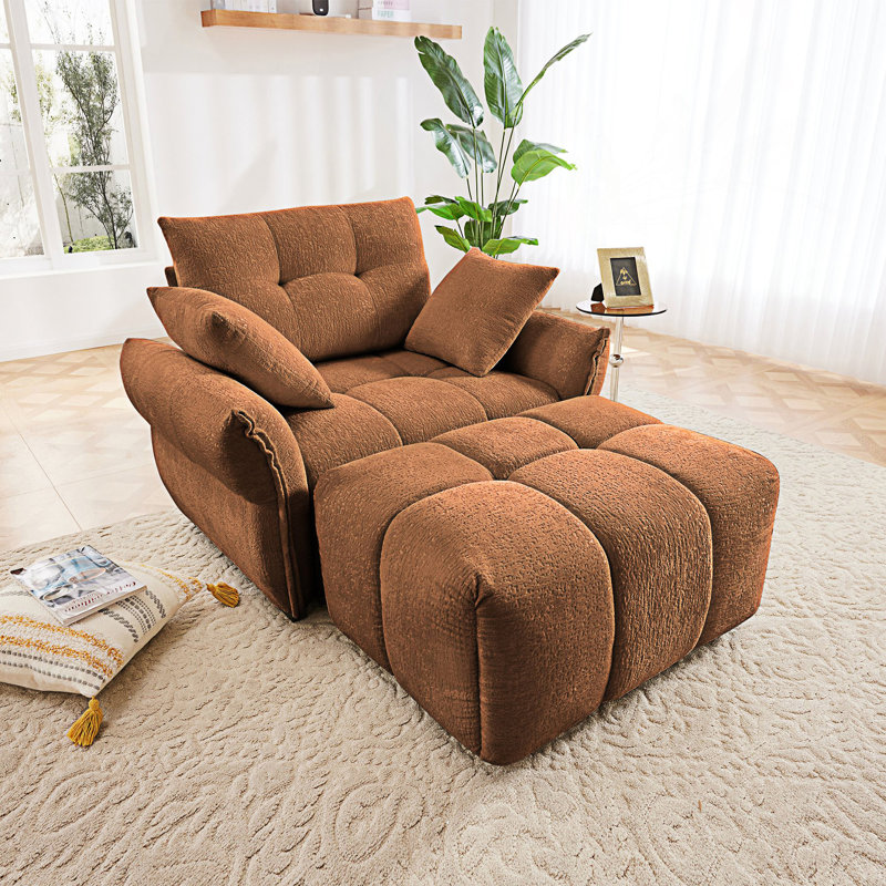 Canapé simple avec repose-pieds, Orange brûlé