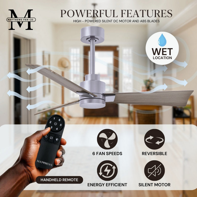 Alessandra Outdoor Downrod Ceiling Fan, Brushed Nickel, Gray Ash Tone