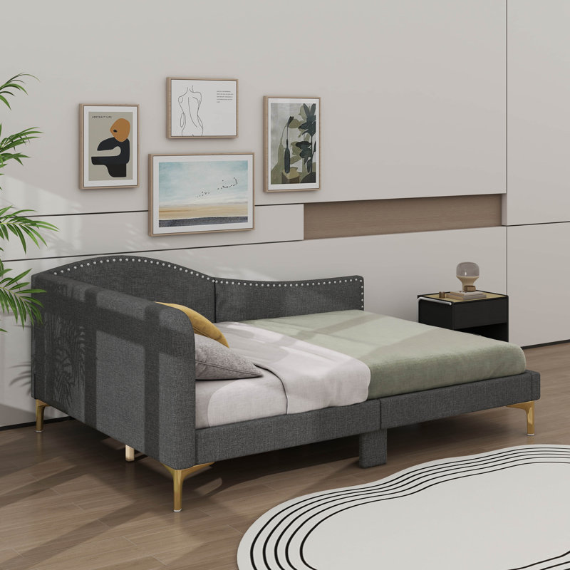 A Luxurious Upholstered Daybed With A Stylish Headboard And Comfortable Armrests, Gray