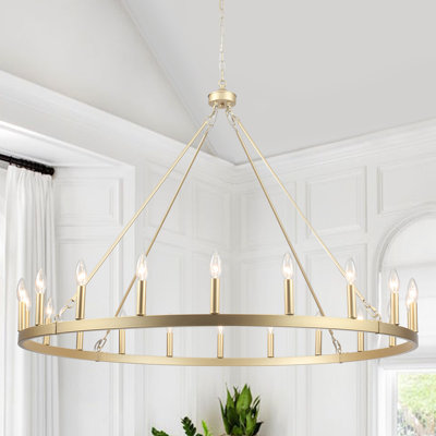 Yeraldine Light Lagre Dimmable Wagon Wheel Chandelier Farmhouse Round Vintage Candle Style Light for Living Room, Foyer, Entryway