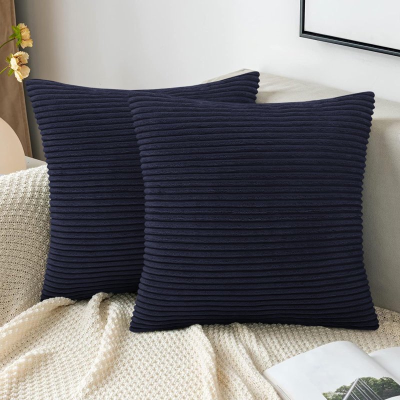 Striped Heavy Crushed Velvet Cushion Cover (Set Of 2) , Navy