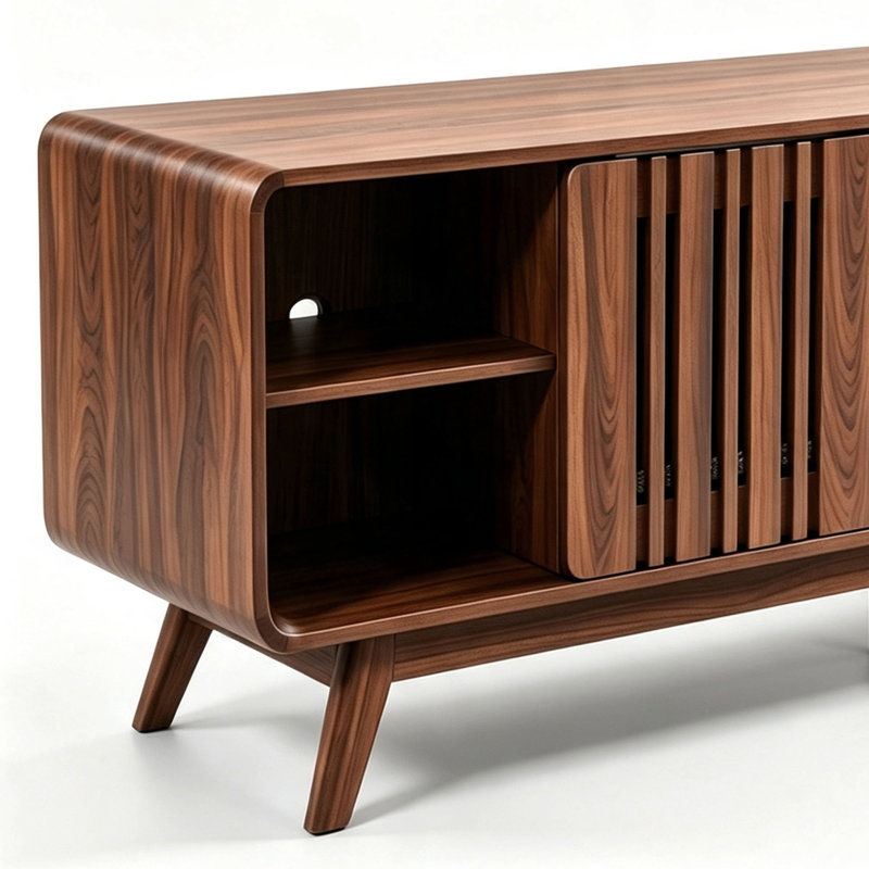 Meuble télé avec foyer électrique moderne de style milieu du siècle, 78 pouces, pour téléviseur de 85 pouces, noyer