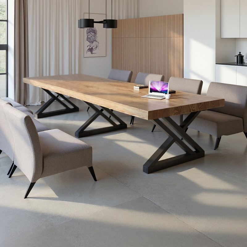 Table de salle à manger rectangulaire en bois massif de style industriel moderne 102,36 pouces