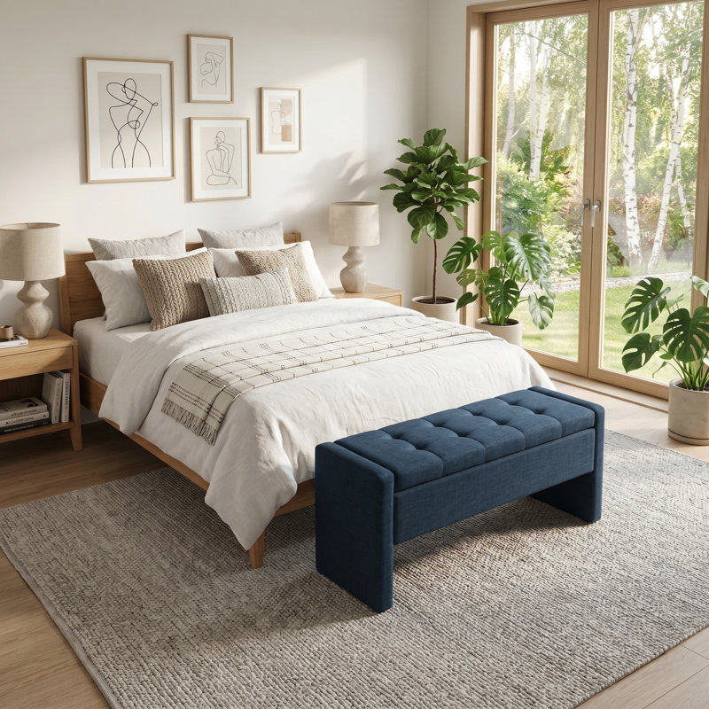 Banc de rangement moderne rembourré | Repose-pieds polyvalent avec compartiment caché pour le salon, la chambre à coucher et le vestibule