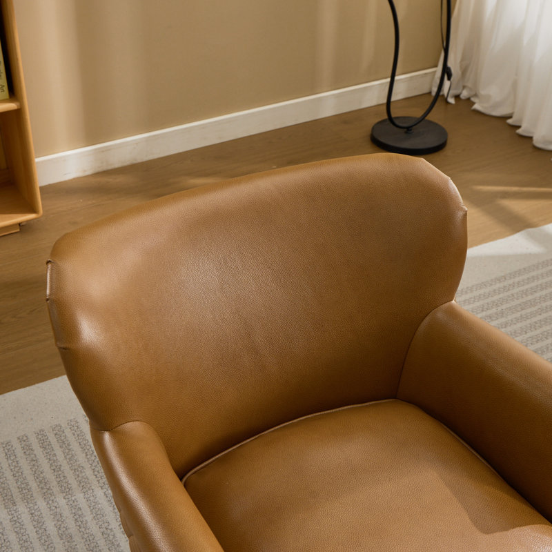 Fauteuil pivotant rembourré en cuir véritable l 26,4 po, Café
