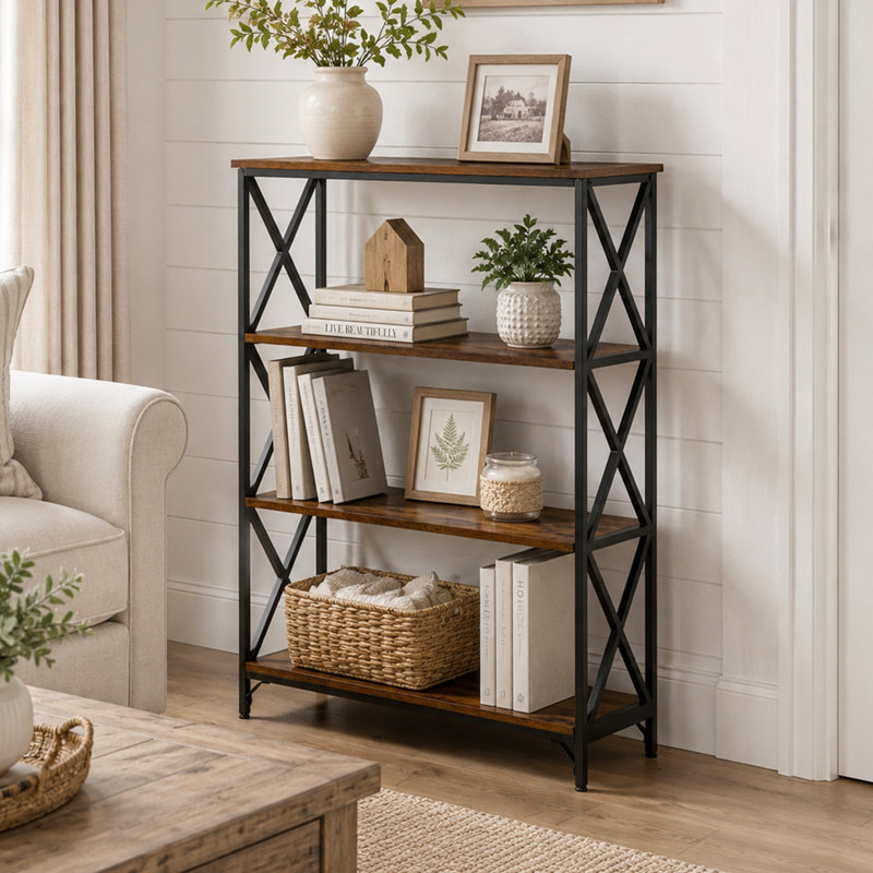 Ariyana 41.5'' H x 31.5'' W Metal Etagere Bookcase, Barnwood