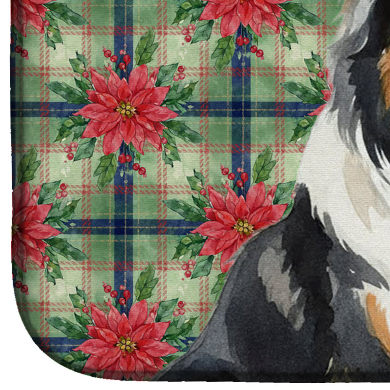 Tapis de vaisselle Tricolor Collie Christmas PoinsettIas, Noir / brun / blanc