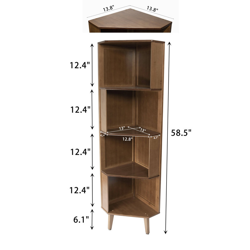 Cidalina Corner Bookcase Bookshelf Storage Cabinet Bamboo Display Shelf