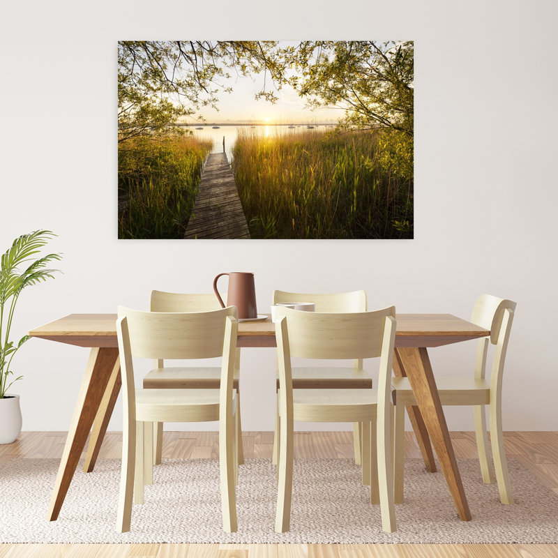 Impression sur toile, "Golden Jetty Abstract Contemporary Forest Landscape", H 32 po x l 48 po