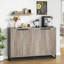 Armoire de rangement 55 po avec base en métal, 4 portes et tablettes - Unité de café en gris pour la cuisine, la salle à manger ou le salon-1438709007
