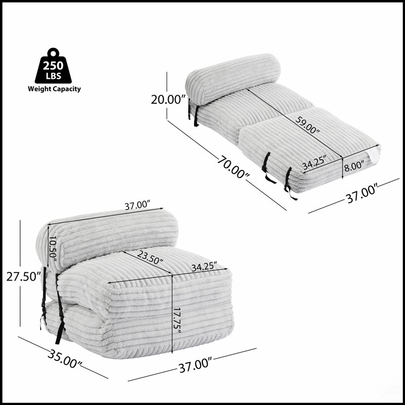 Fauteuil à billes pliable d'intérieur Latina, gris clair, confortable et polyvalent pour les petits espaces