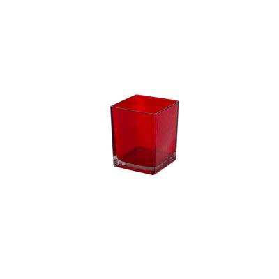 Machine Made Glass Cube Vase Red-4.70"H