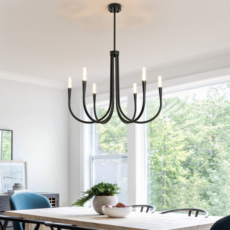 6-Light Candle Style LED Chandelier, Matte Black