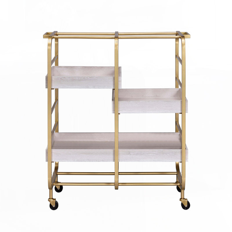 Chariot de service avec 3 plateaux réglables, Doré / Blanc