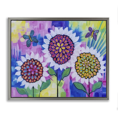 Sunflower Trio & Butterflies  Framed Floater Canvas Wall Art, design by Nettie Price