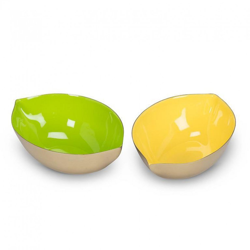 Lime Shaped Enamel Bowl, Gold,Green