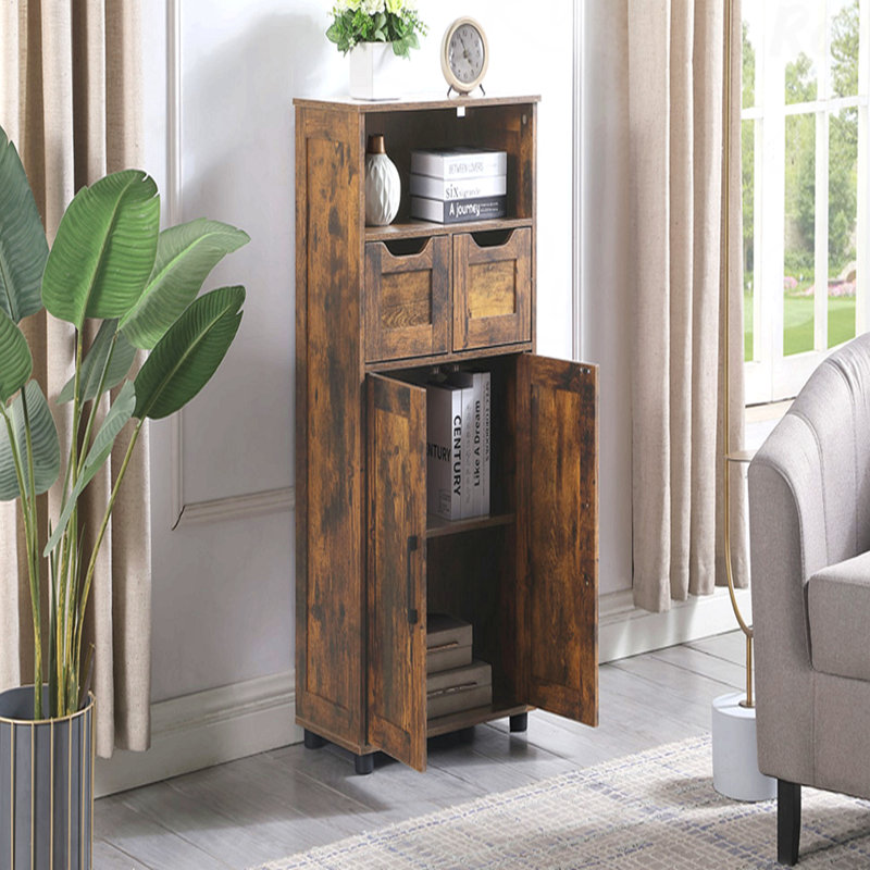 Grande armoire de rangement rustique brune, organisateur de salle de bain avec 2 grands tiroirs, tablette réglable pour le salon, la cuisine et le bureau à domicile