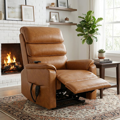 Power Lift Recliner Chair for Elderly, Dual Motor Chair Lift with Massage & Heat, Infinite Position, 380 lbs, Brown Faux Leather