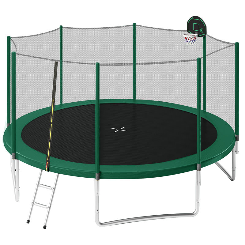 Harper&Bright Designs Round Backyard Trampoline with Safety Enclosure, Green