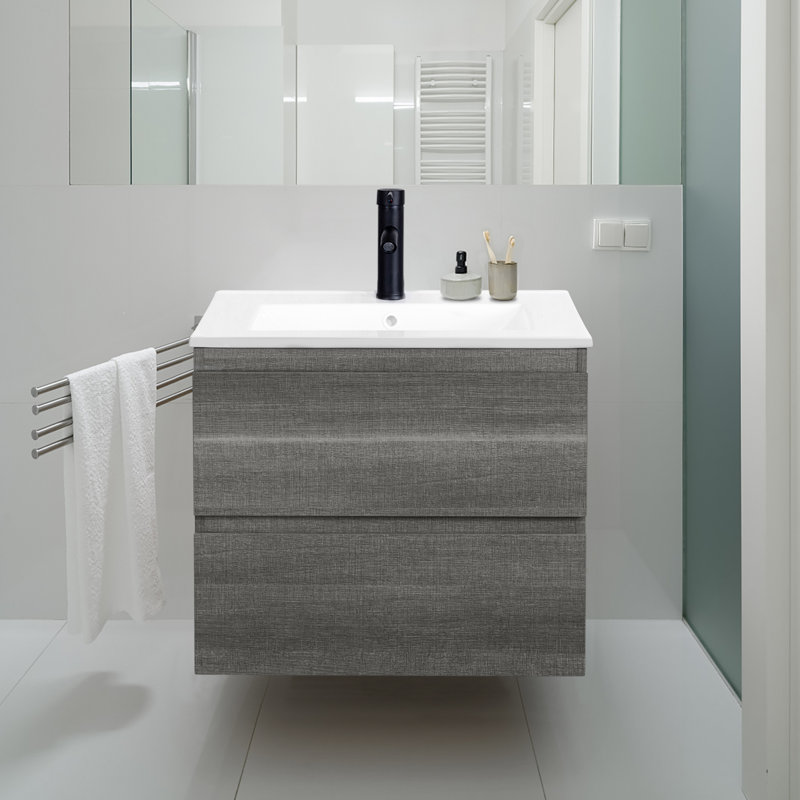 Petronille 23.4'' Wall Mounted Single Bathroom Vanity with White Ceramic Top