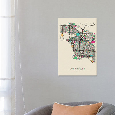 Los Angeles, California Map by Ayse Deniz Akerman - Wrapped Canvas Print