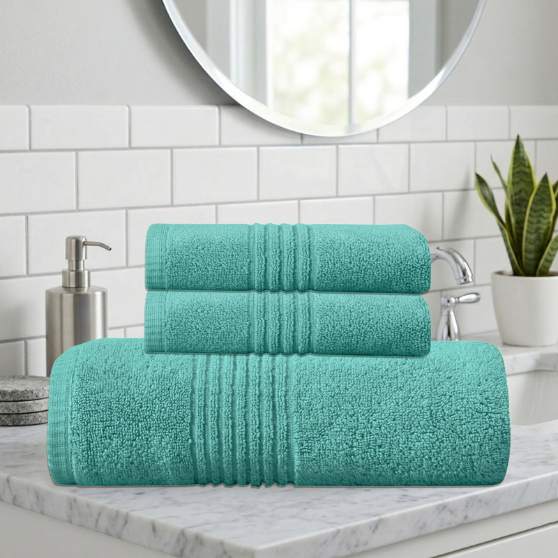 Ensemble de serviettes de bain 100% coton 100% coton Zel Twist Hazel de Home Weavers, 16 po x 24 po (2), 27 po x 54 po (1) (1 ensemble de bain, 2 serviettes de toilette), turquoise