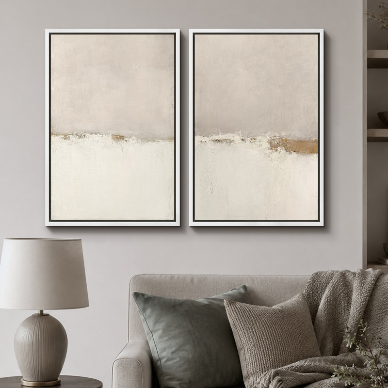 Paysage minimaliste «Œuvre abstraite grunge beige beige, images murales simples minimalistes neutres, impression sur toile encadrée, 2 pièces»