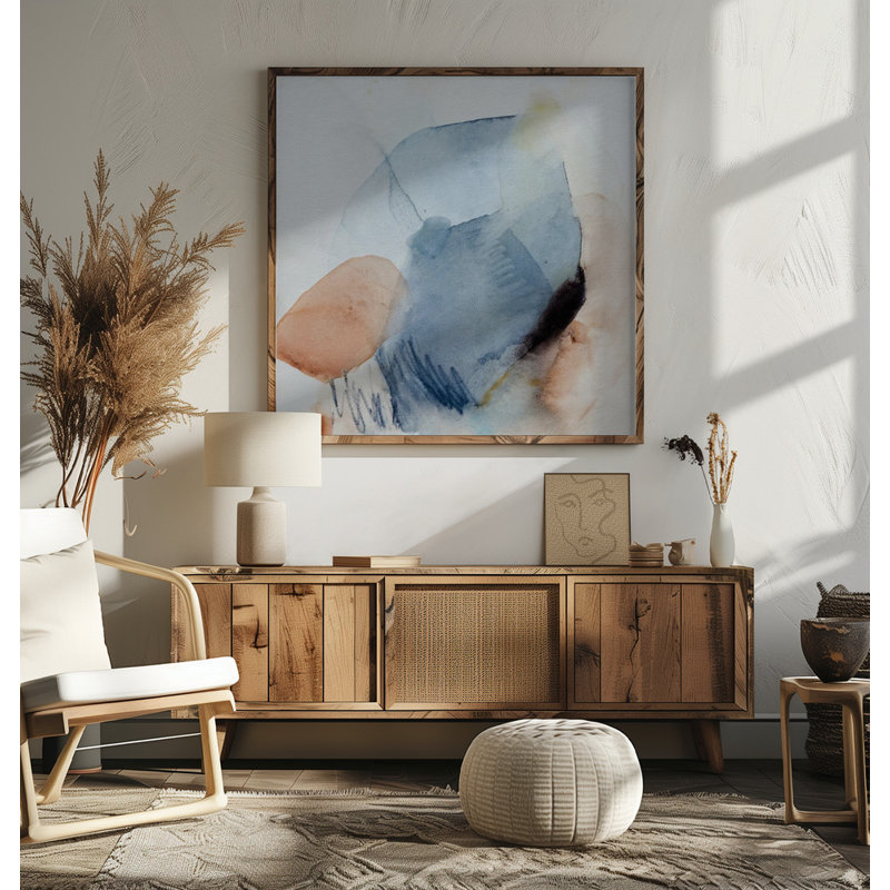 Soft Blue Brown Abstract by Arohika Verma — Abstract Wall Art, 48 × 48, Black, Framed Print