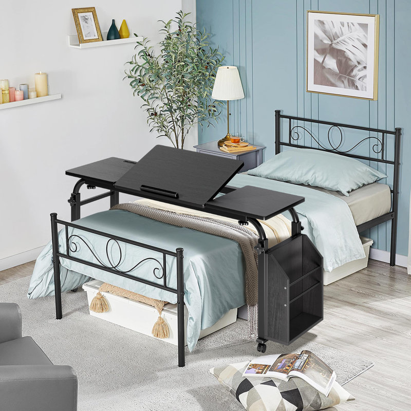 Table de lit réglable avec roulettes-Bureau d'ordinateur portable inclinable pour le bureau d'un hôpital à domicile ou noir 120 cm