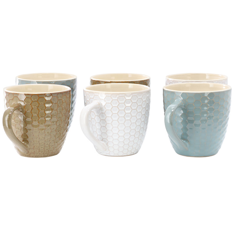 6 pièces 15 oz. Ensemble de tasses, couleurs assorties, Blanc / bleu sarcelle