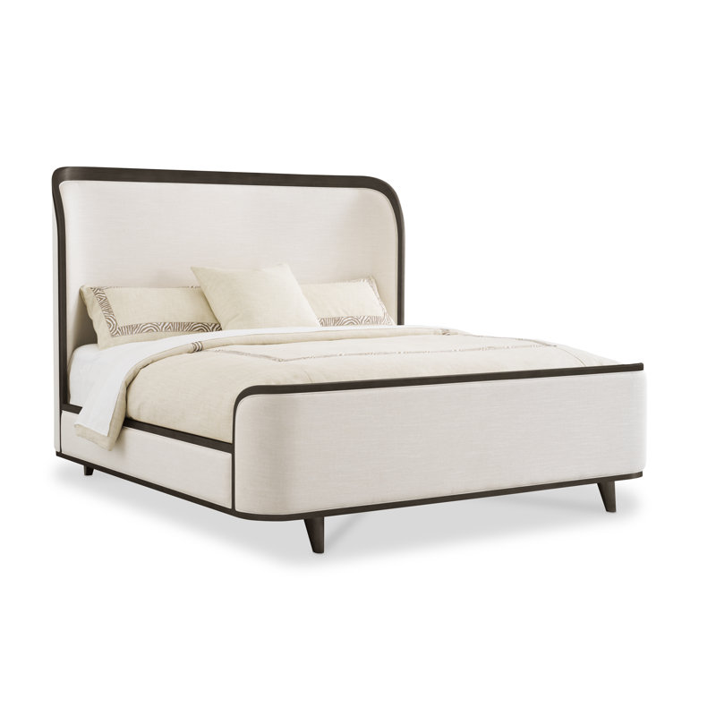 Novella Upholstered Low Profile Platform Bed, Natural/Night Graphite, Queen