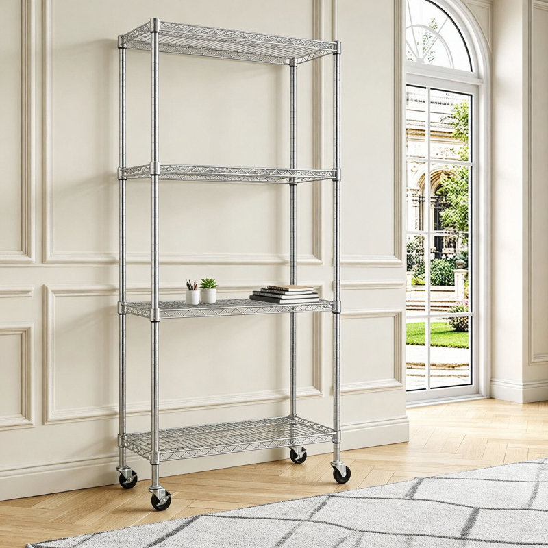 Étagères grillagées robustes à 4 niveaux réglables - supports de rangement polyvalents et résistants à la rouille pour la maison et le bureau